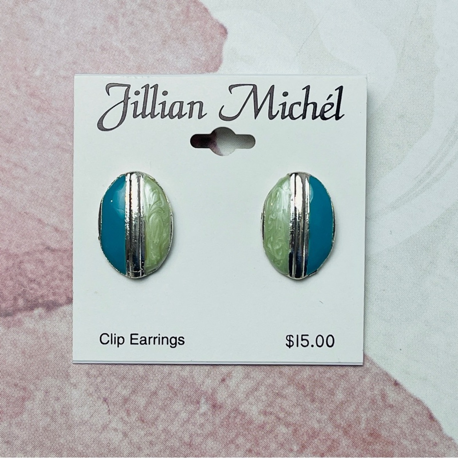 Jillian Michel Green Blue Silver Clip-On Earrings